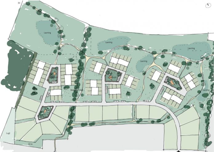 Revideret plan for 65 boliger i Bredal mellem Vejle og Hedensted. Illustration: Sweco Architects.