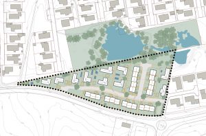 LRK Bolig vil bygge 32 nye parcel- og rækkehuse ved Stråmosen i Stenløse. Illustration: Egedal Kommune.