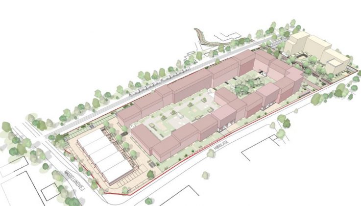 Nu kan Thor Radiatorfabrik i Herlev erstattes af boliger. Volumenskitse fra lokalplanen.