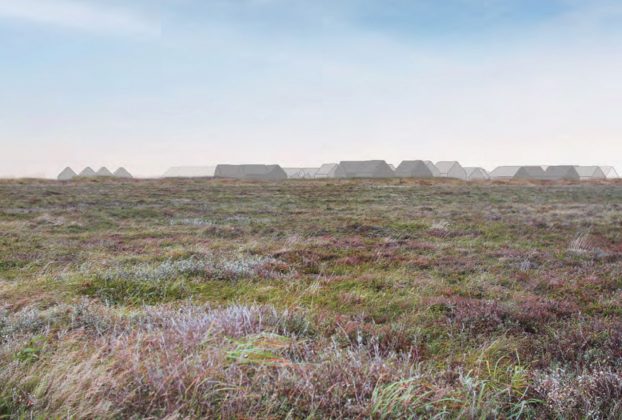 Bjerregård Ressort vil omdanne svinefarm i Hvide Sande til et nyt landskabshotel. Illustration fra Ringkøbing-Skjern Kommune.