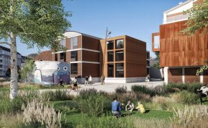 AAB skal bygge nye studieboliger ved Spinderihallerne i Vejle. Visualisering: Ravn Arkitektur.