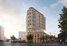 Kontorprojekt i ni etager i Randers sendes i høring AP Pension vil opføre kontorhuset Bryggen i Flodbyen Randers. Visualisering: Arkitema.