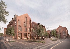 Klosterhaverne på Sortebrødre Plads i Roskildes historiske bymidte. Illustration: Cornelius Vöge Atelier for Arkitektur og Gründl Haahr Arkitekter. 