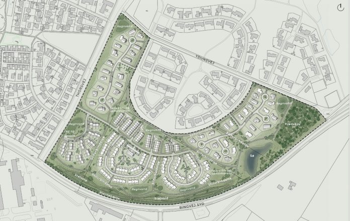 Ny lokalplan skal bane vej for over 200 parcel- og rækkehuse ved Ydunsvej i Glattrup. Illustration: Skive Kommune. Ny lokalplan skal bane vej for over 200 parcel- og rækkehuse ved Ydunsvej i Glattrup. Illustration: Skive Kommune.