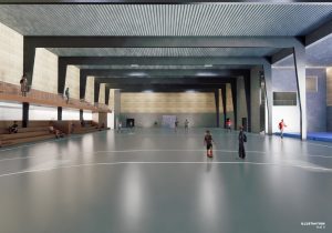 TL Byg skal bygge en ny hal i tilknytning til Hjallerup Idrætscenter. Visualisering: Atra Arkitekter.