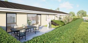 Vivabolig vil bygge fem nye rækkehuse på Heimdalsgade i Vejgaard. Illustration: Arkitektfirmaet Nord.