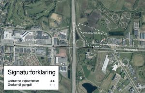 Prisma Properties vil bygge nye butikker ved Sandgaardsvej i Herning. Foto: Herning Kommune.