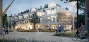 Herning Kommune står i samarbejde med The White Box og Witt bag omdannelsen af sengebygningen på sygehusgrunden. Illustration: Sleth.