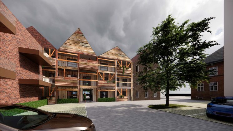 T&oslash;nder Andelsboligforening og Ejendomsselskabet Tr&aelig;lasten st&aring;r bag boligprojektet p&aring; N&oslash;rregade 5-9 i T&oslash;nder. Visualisering: TMP Arkitektur.