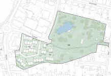 Udvikler vil bygge 70 nordsjællandske boliger Bebyggelsesplanen set i sammenhæng med hele lokalplanområdet. Illustration: Gribskov Kommune.