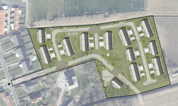 Selmer Gruppen vil bygge rækkehuse ved Skovvej i Bogense. Illustration: Selmer Gruppen.