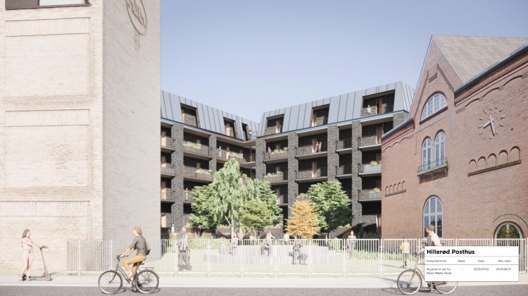 Domusnova Living vil omdanne Hiller&oslash;d Posthus til 251 sm&aring; lejligheder. Illustration: MIkkelsen Arkitekter.