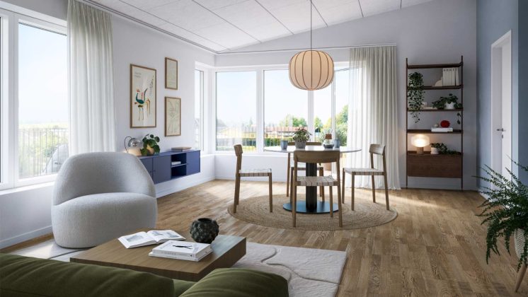 Bakkekvarteret i Vinge ved Frederikssund. Illustration: Ikano Bolig.