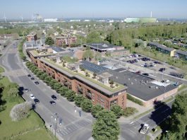 Gammel projekt med boliger ved butikscenter er igen på dagsordenen Der gøres endnu et forsøg på at bygge boliger ved Munkebo Bycenter. Illustration: Sunke Arkitekter.
