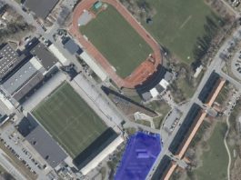 Udvikler får forkøbsret til nyt boligbyggeri ved Odense Stadion Raundahl & Moesby får forkøbsret til byggegrund ved Odense Stadion. Området er markeret med blåt. Foto: Odense Kommune.