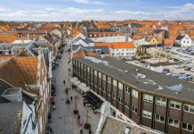 Gågadeejendom i Viborg til salg for 96 millioner Ejendommen på Sct. Mathias Gade 29A i Viborg er sat til salg for 96 millioner kroner. Foto: EDC Erhverv Poul Erik Bech Viborg.