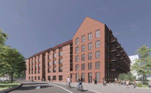 Ejendommen på Strandboulevarden 130 på Østerbro i København skal omdannes til boliger. Illustration: C.F. Møller Architects.