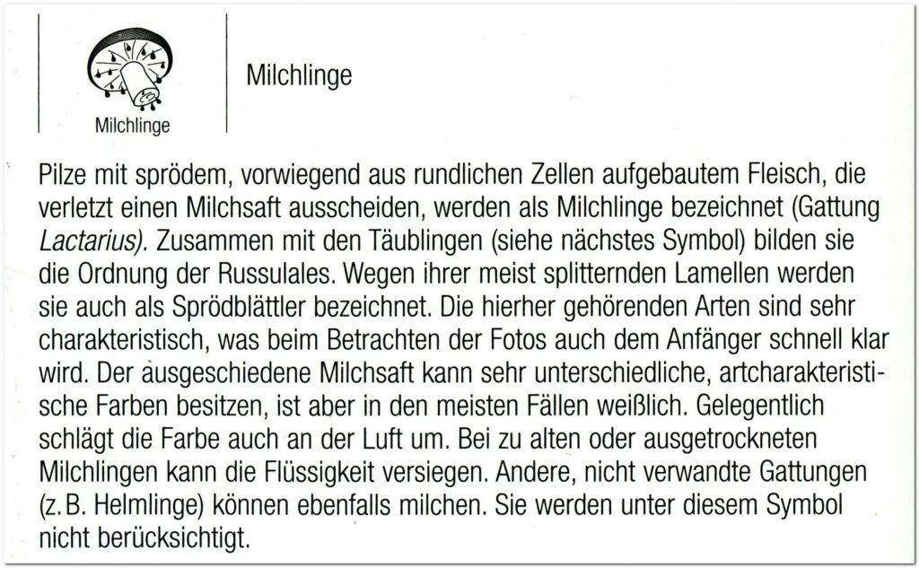 Pilze bestimmen - der große BLV-Pilzführer - Beispiel für den Bestimmungsschlüssel der Pilze - hier der Abschnitt über Milchlinge