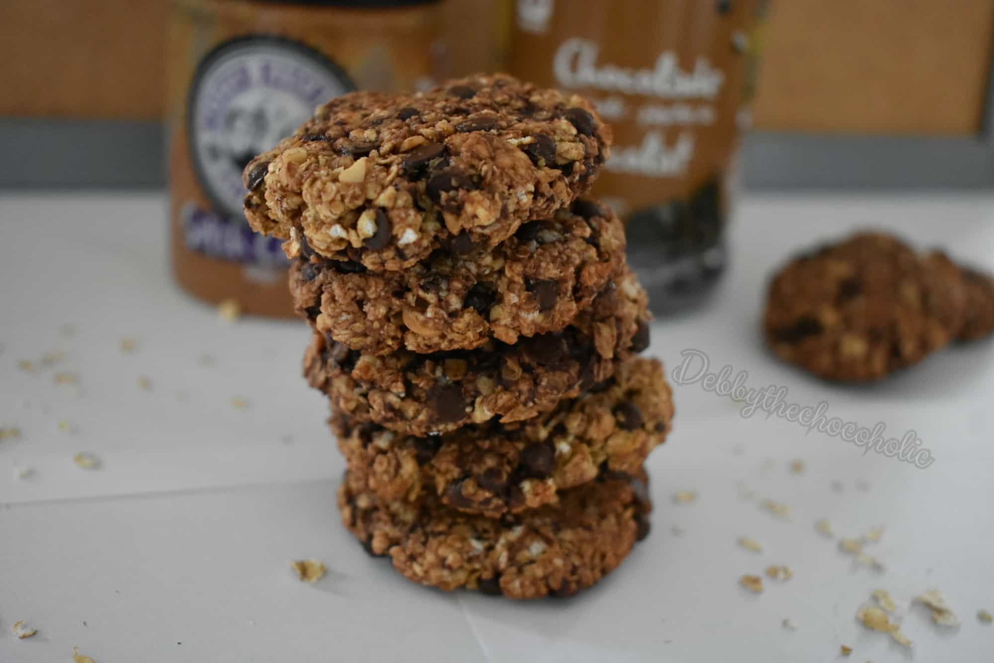 Havermoutkoekjes met pindakaas en chocolade