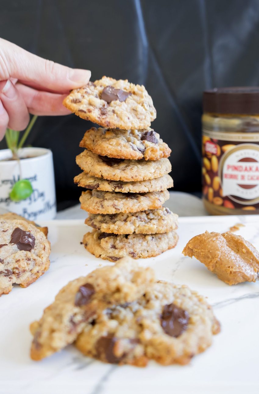 Havermout koekjes met pindakaas en chocolade