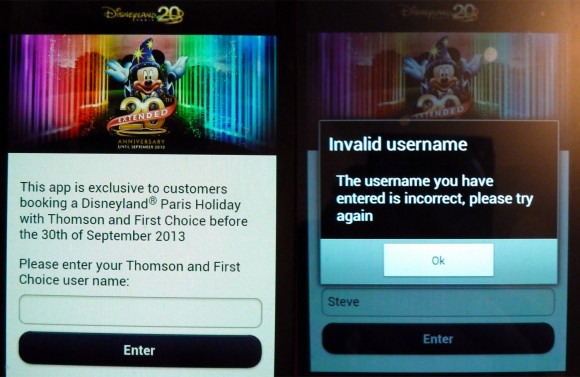 Disneyland Pais App User Name Entry Screen