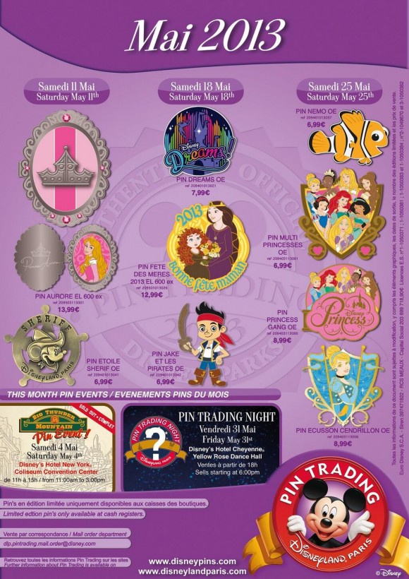 Disneyland Paris Pins for May 2013 – Even More Princesses, Dreams!, a Pirates, a Fish & a Sheriff