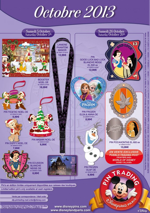 Disneyland Paris Pins for October 2013 – Christmas, Frozen and More Princesses