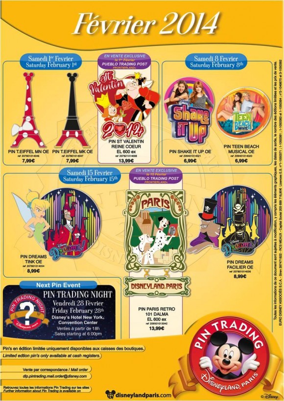 Disneyland Paris Pins for February 2014 – Paris, Tower, Dreams!, Hearts & What?