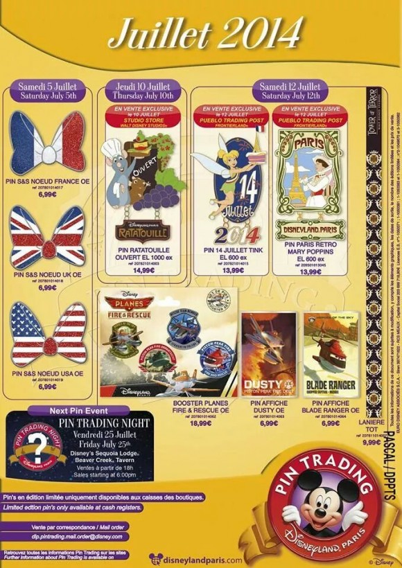 Disneyland Paris Pins for July 2014