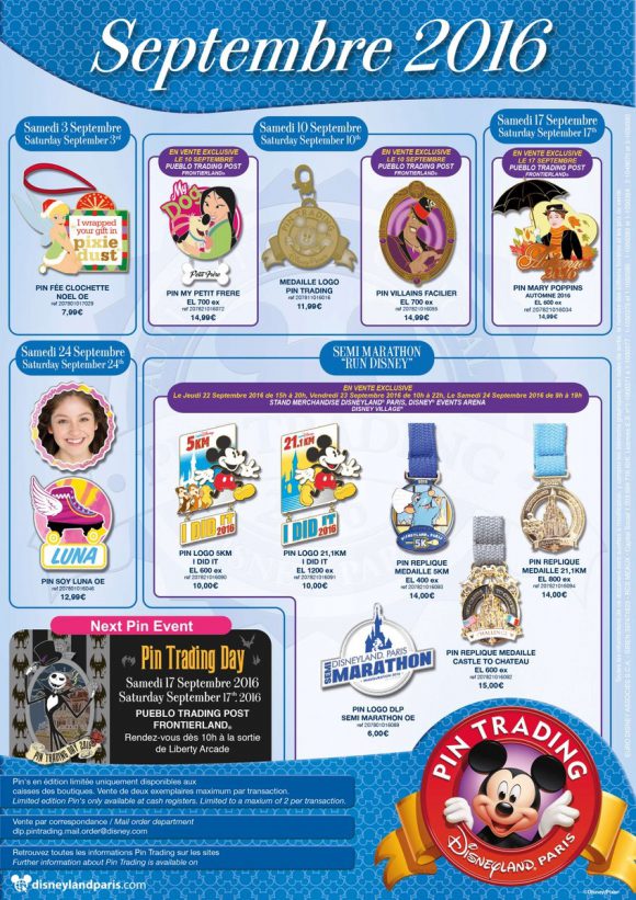 Disneyland Paris Pins For September 2016: runDisney Bonanza, Villains, Poppins, Tink and Luna?