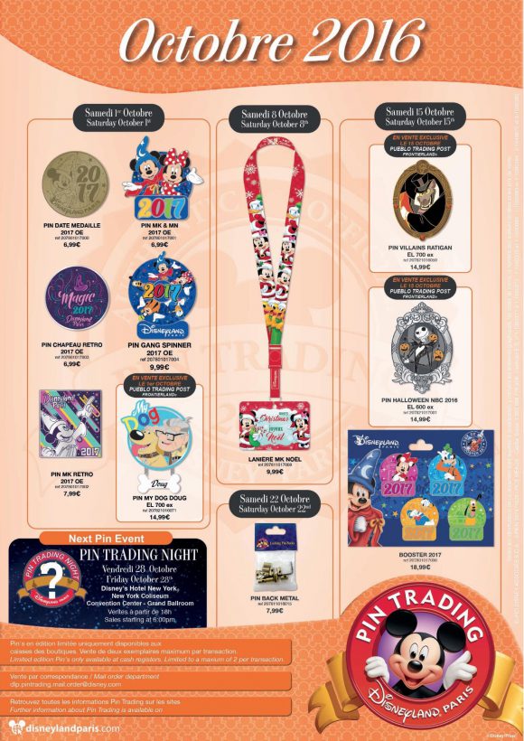 Disneyland Paris Pins For October 2016: Christmas, 2017, Dug Dog and Halloween At Last