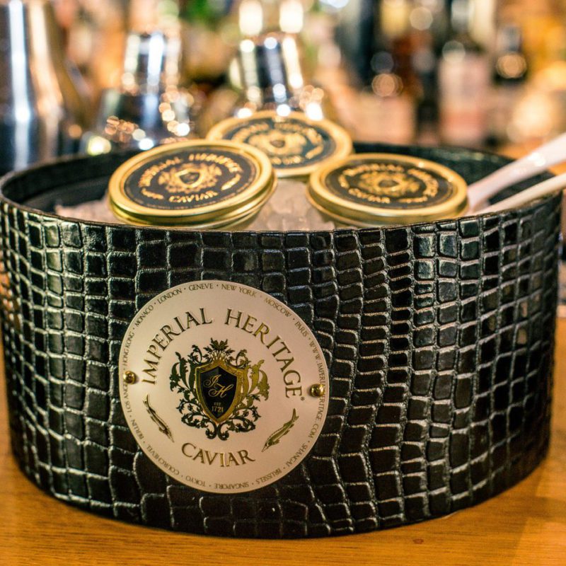 Imperial Heritage caviar tin in luxury leather presentation box