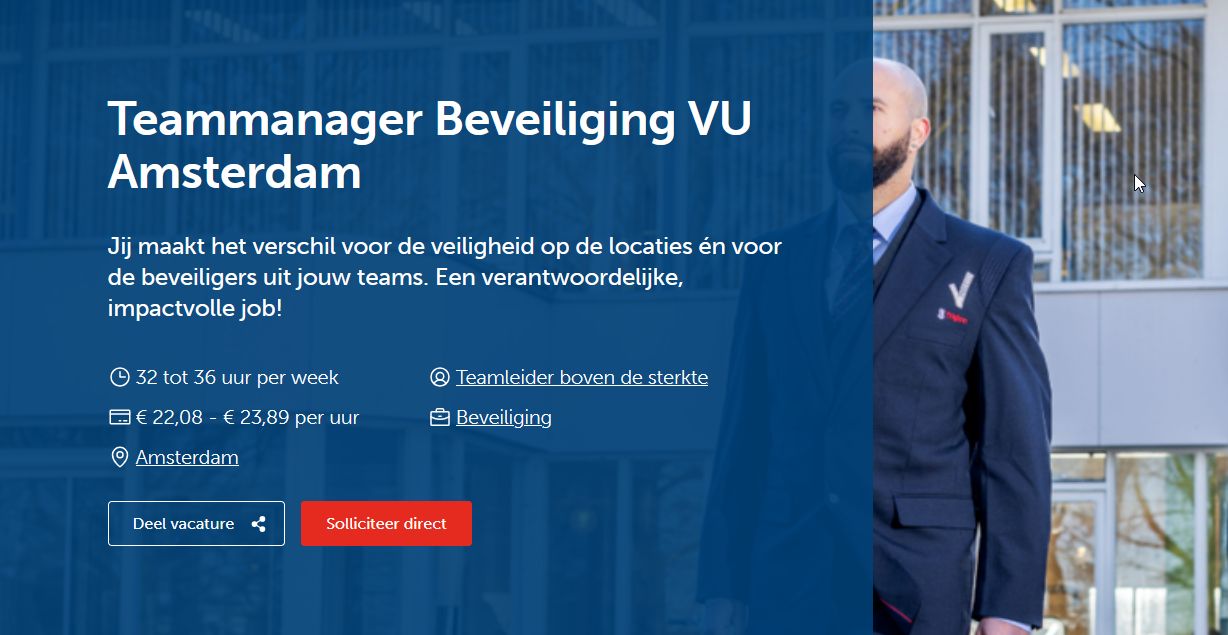 Vacature gespot - Teammanager Beveiliging – VU Amsterdam