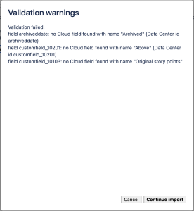 Validation errors displayed before import