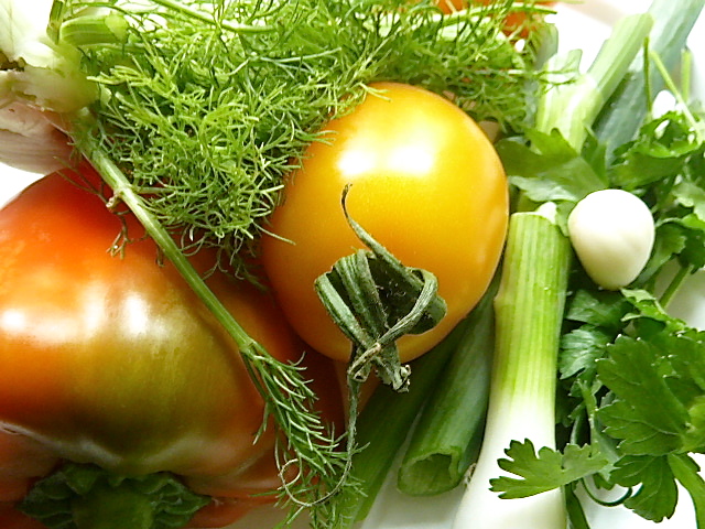 Fenchel, Tomate, Paprika, Knoblauch, Frühlingszwiebeln und Knoblauch