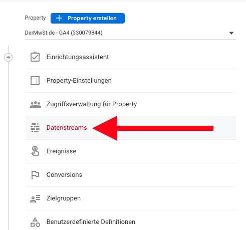 Klicken Sie dann auf "Datenströme"