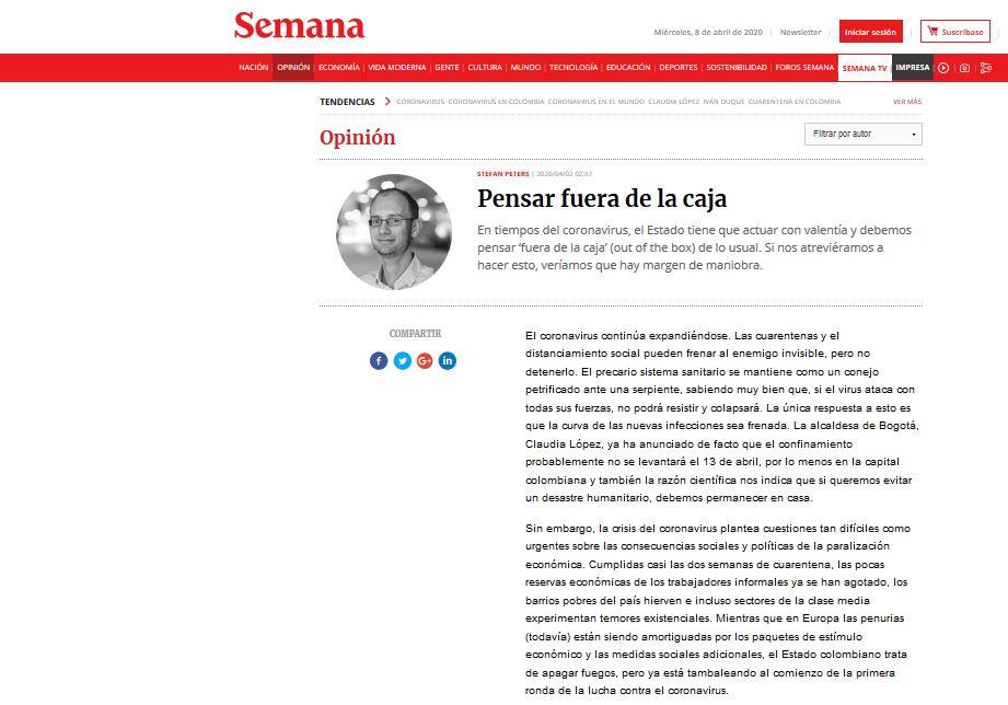 «Pensar fuera de la caja»: columna de opinión de Stefan Peters en Revista Semana