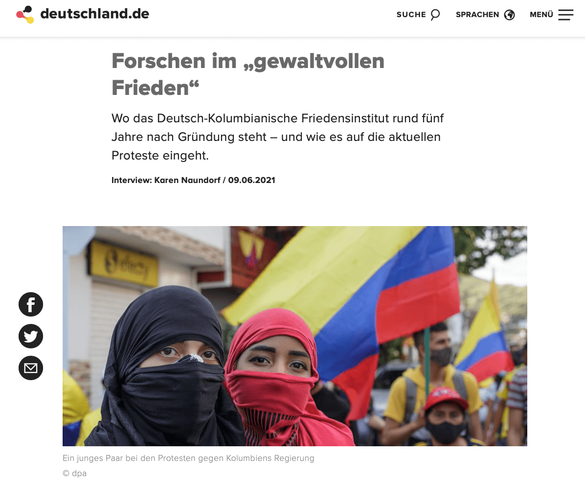 Interview with Deutschland.de: Stefan Peters on protests and CAPAZ’ work in Colombia