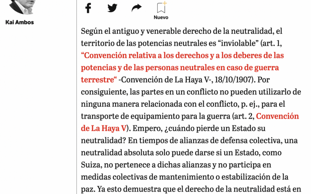 «Sobre el suministro de armas a Ucrania»: Columna de opinión de Kai Ambos en El Espectador