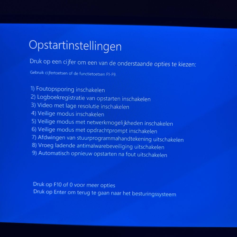 Foto van de opstartinstellingen in Windows herstelmodus