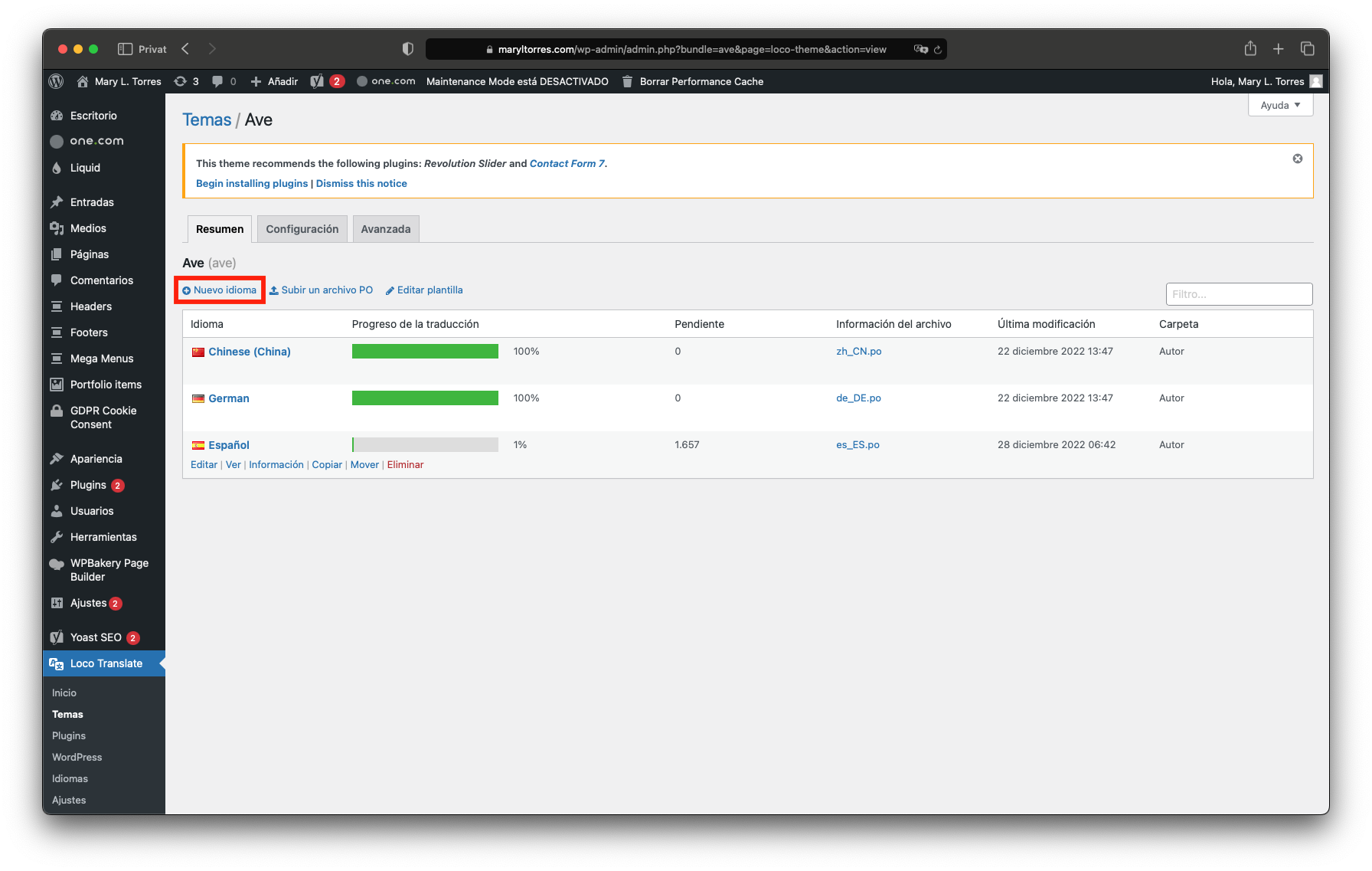traducir wordpress crea nuevo idioma