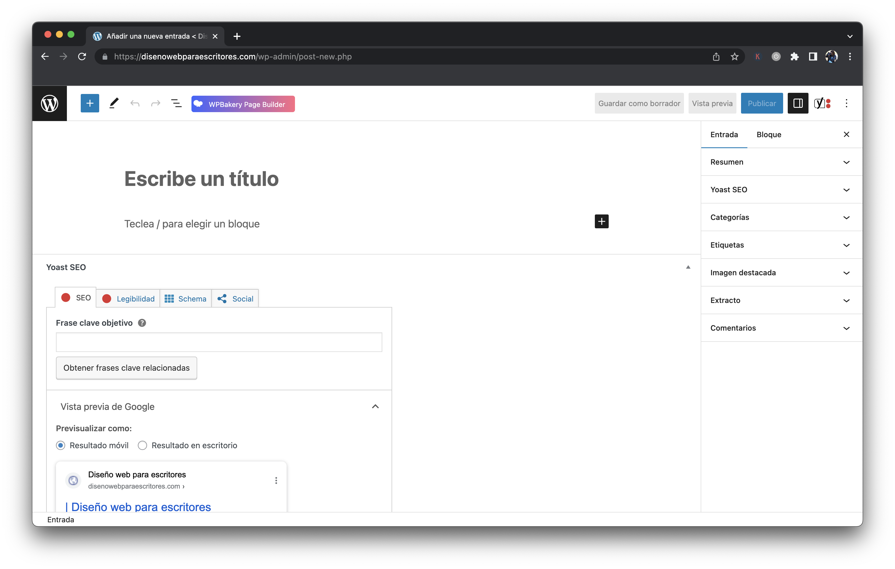 Entrada nueva opciones de entrada