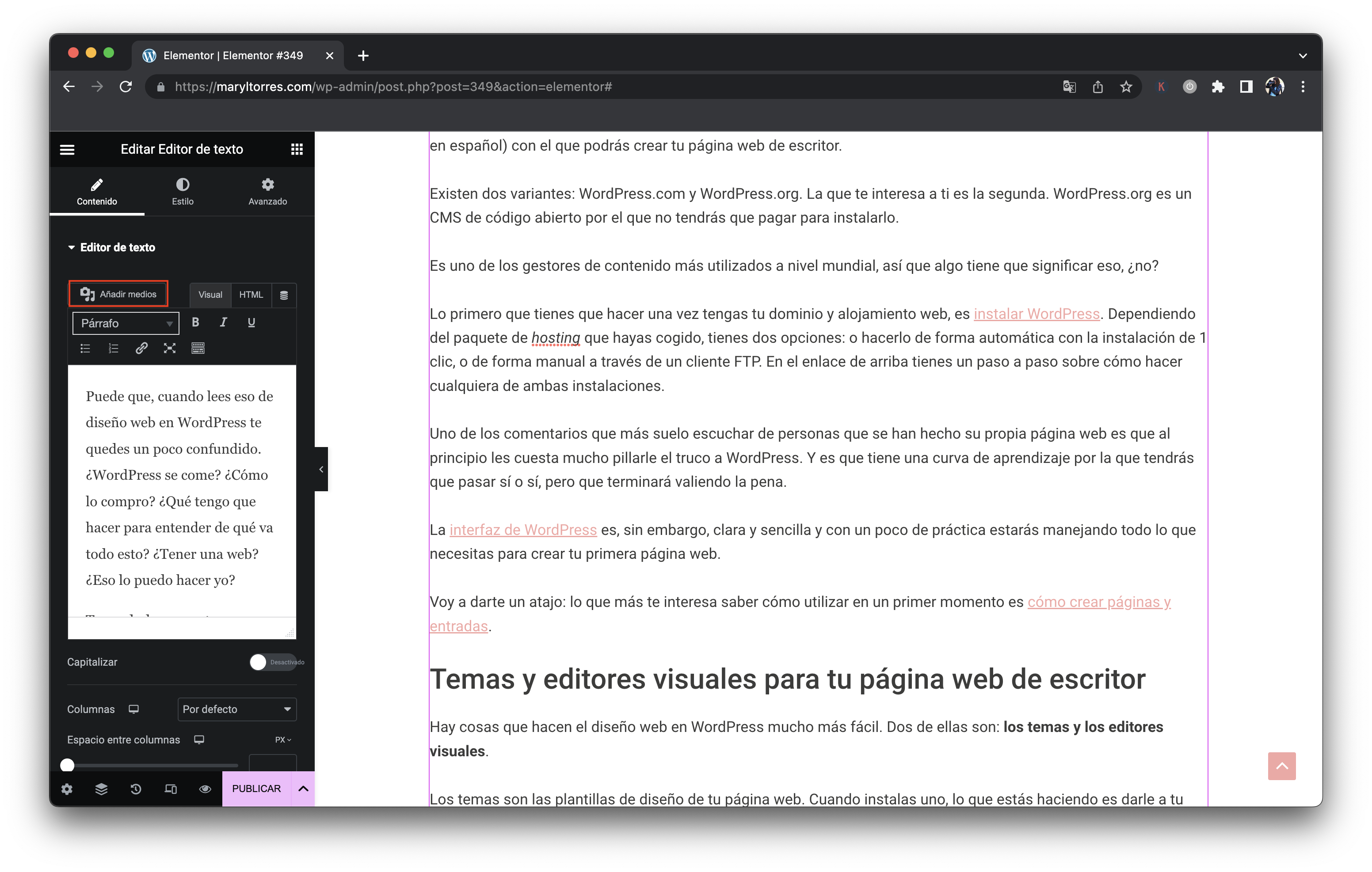Editar con Elementor