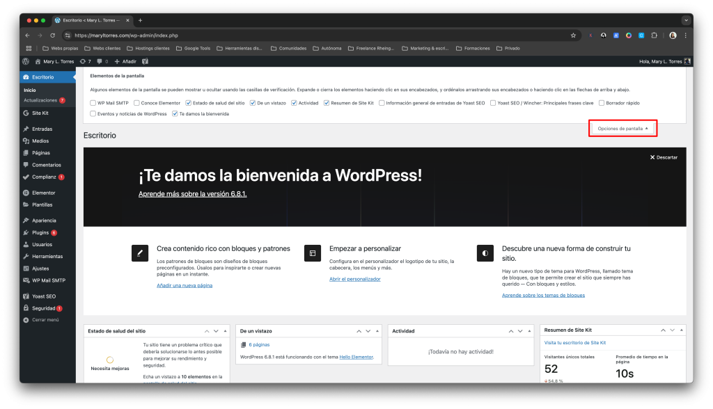 Escritorio de WordPress