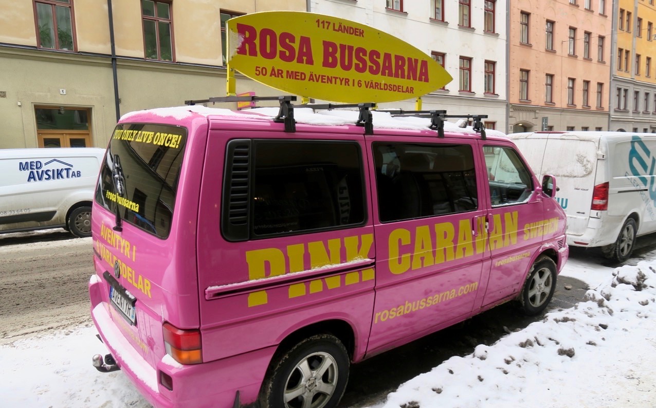 Skär eller rosa? I princip två ord för denna ljustosa färg. "Rosa bussarna" tar dig runt i världen. 