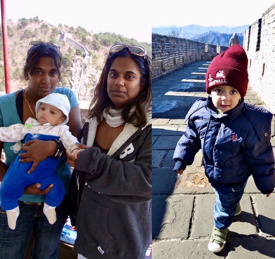 Kinesiska muren. Barnbarnet Max gjorde sin första resa till KIna och Peking som tre månaders baby. Och det kom att bli fler resor hit under årens lopp. 