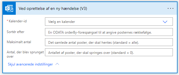Power Automate trigger Ved oprettelse af en ny hændelse fra MS Bookings