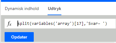 Split af teksten på den syttende position i et array med en streng