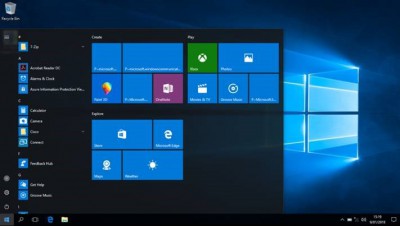 default start menu windows 10