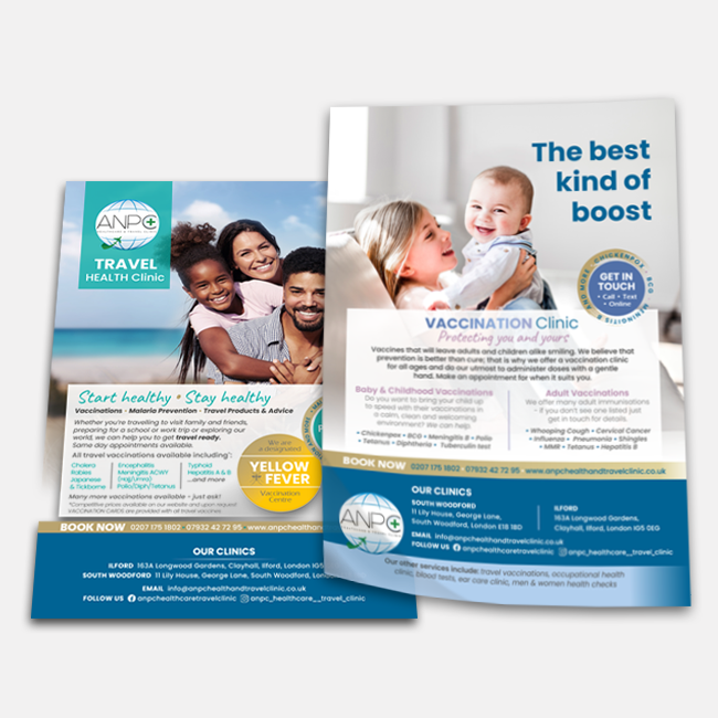 Vaccinations flyer for ANPC Healthcare & Travel Clinic